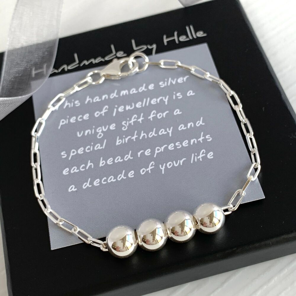 40th Birthday Handmade Sterling Silver Bracelet