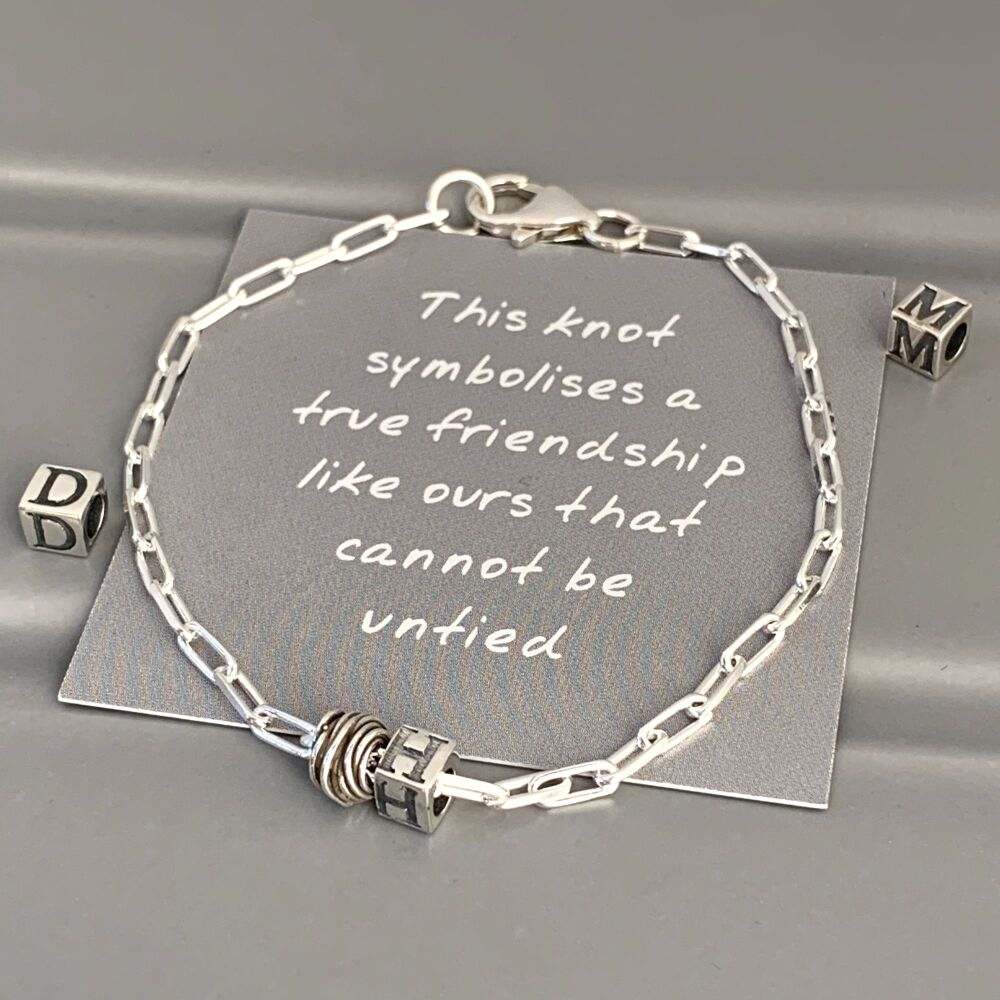 Handmade Silver Personalised Friendship Knot Bracelet