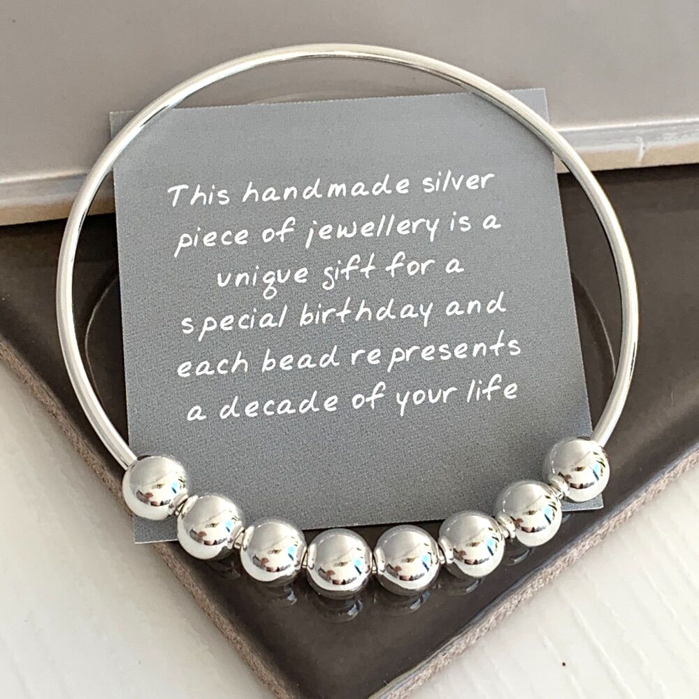 80th Birthday Handmade Silver Bangle