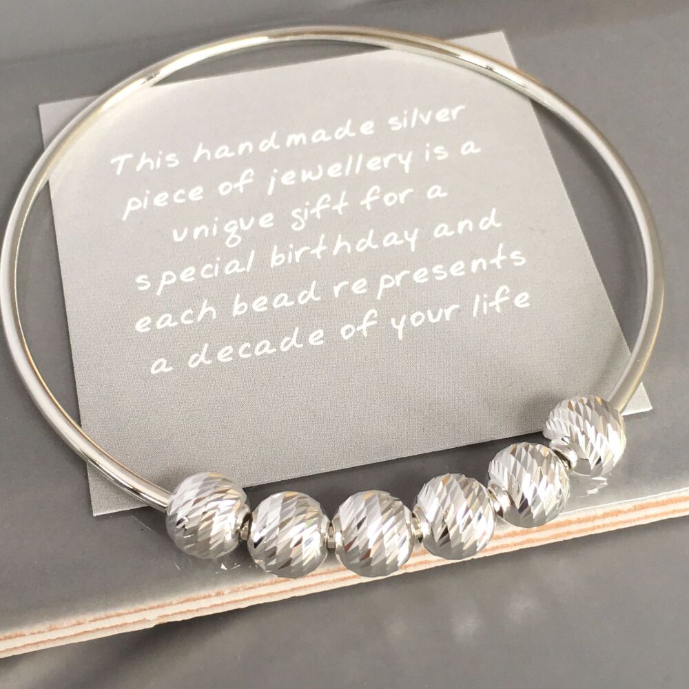 60th Birthday Sparkly Beads Handmade Silver Bangle