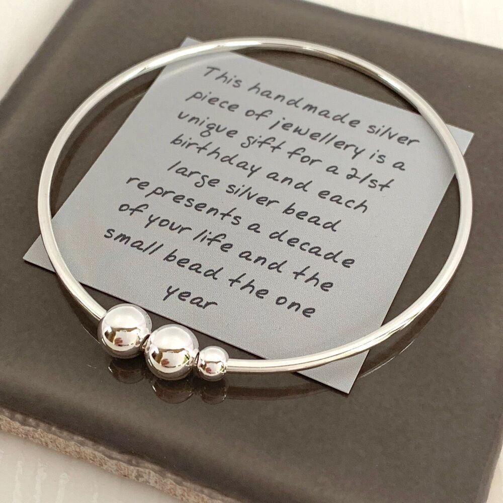 21st Birthday Handmade Silver Bangle