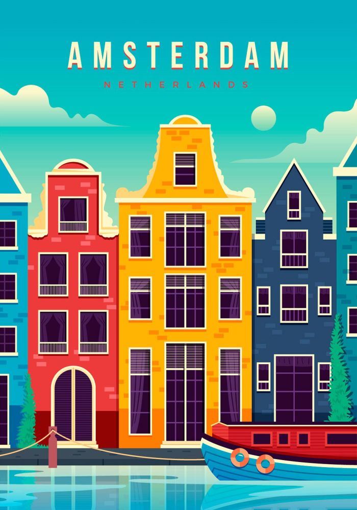 Amsterdam Travel Poster. Free UK Delivery