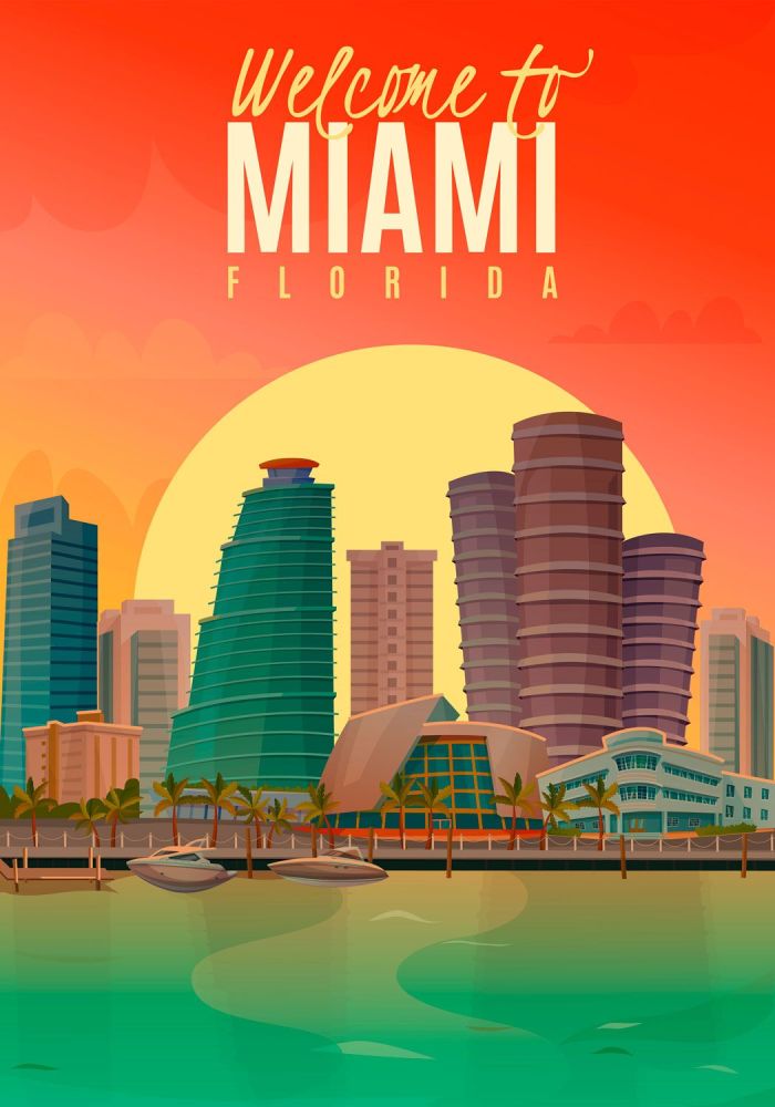 Miami Florida Travel Poster. Free UK Delivery