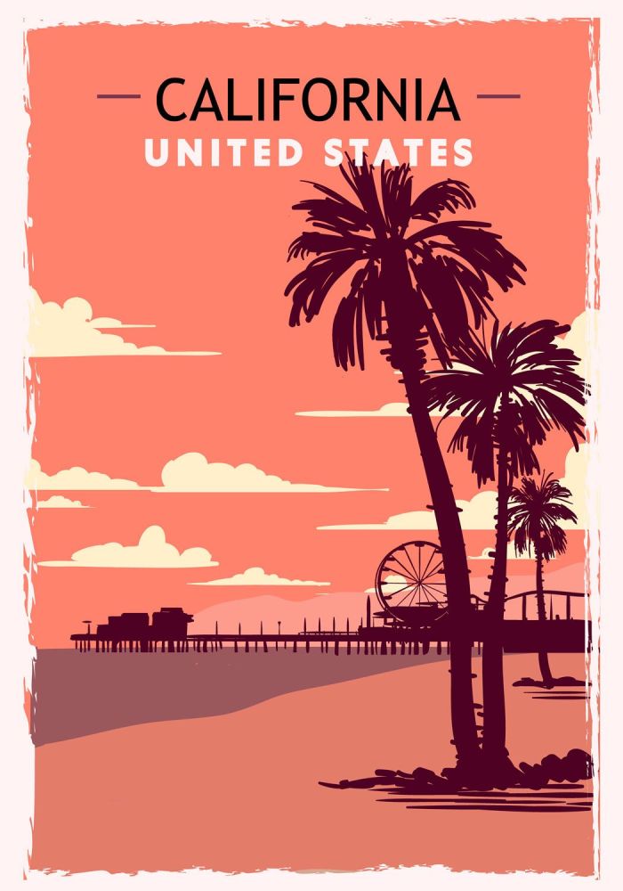 California Travel Poster. Free UK Delivery