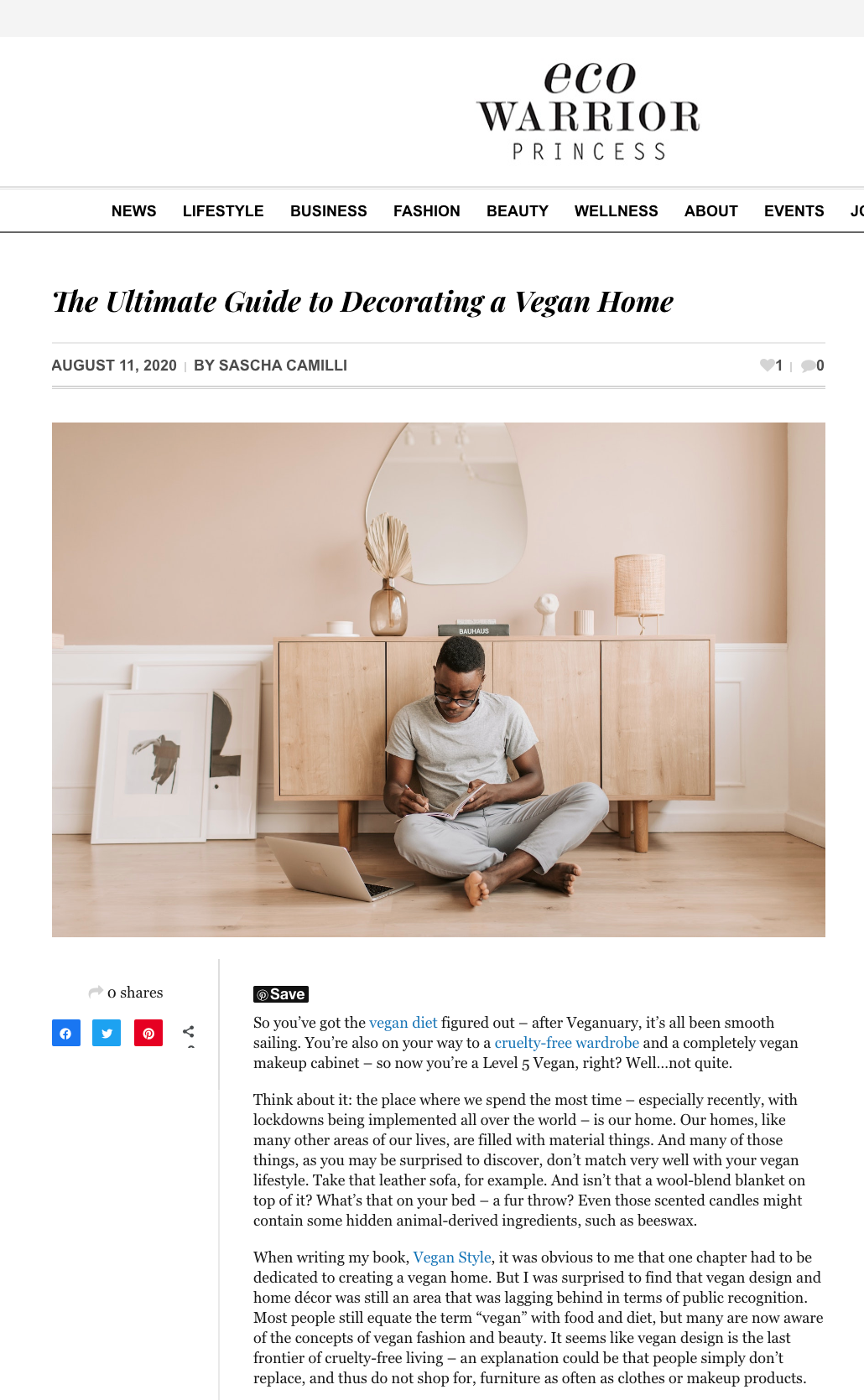 Eco Warrior Princess platform 'The Ultimate Guide to Decorating a Vegan Home' Sascha Camilli - August 2020