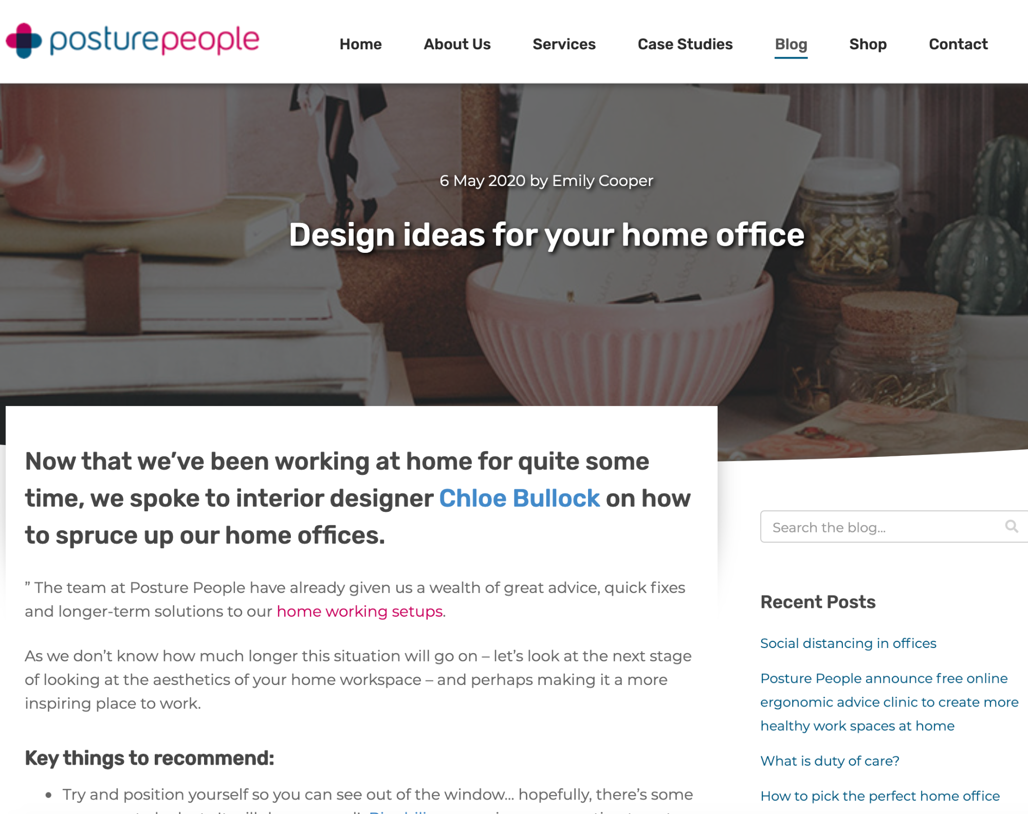 Posture People blog 'Design ideas for your home office' - June 2020