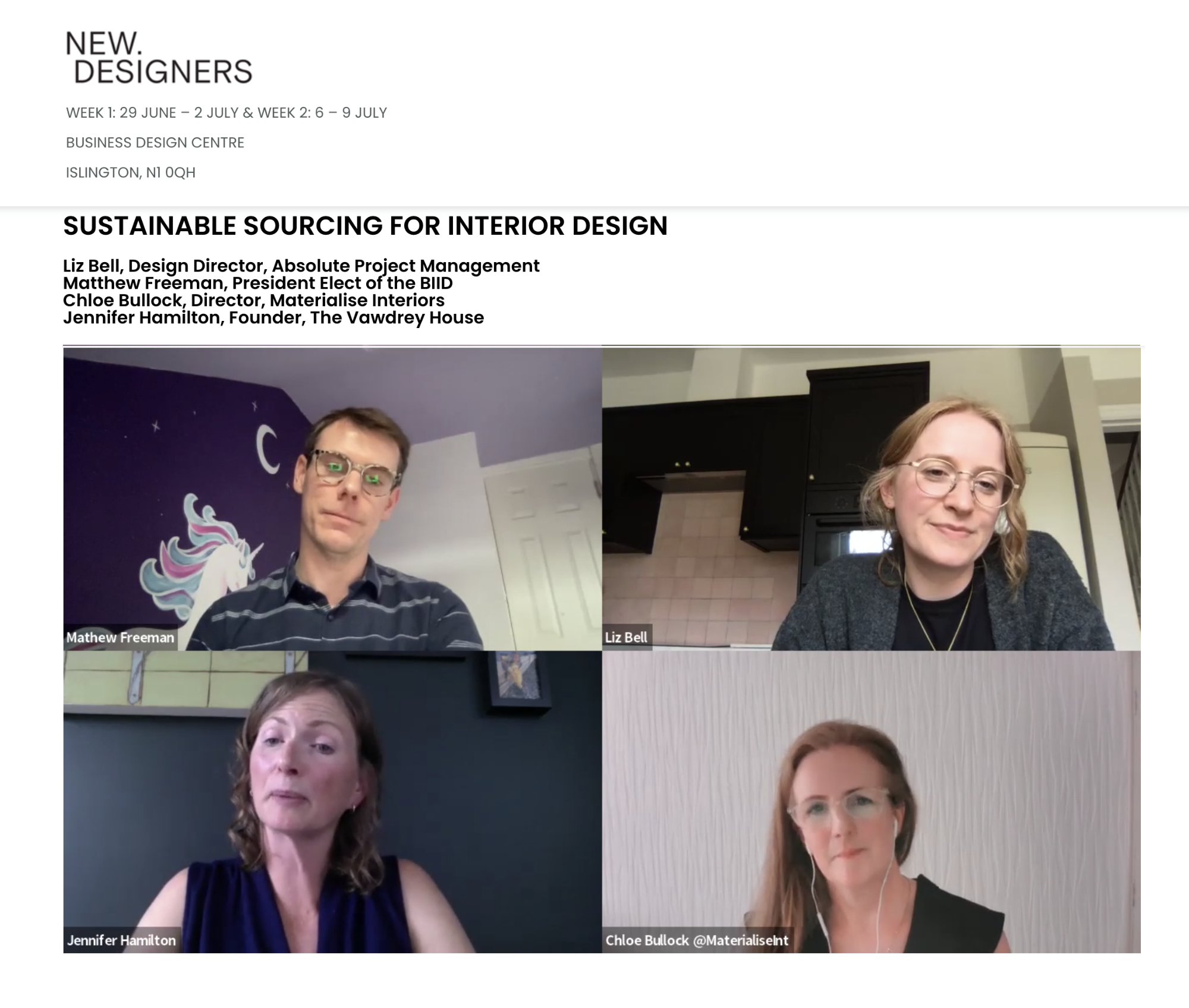 New Designers X British Institute of Interior Design Sustainability Sourcing For Interior Design - June 2022