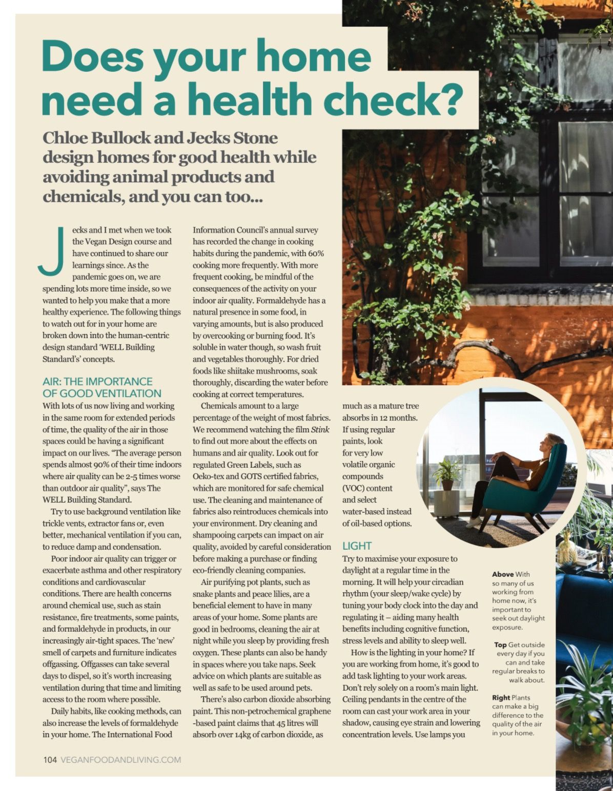 Vegan Food and Living magazine 'Does your home need a health check?'' - March 2021