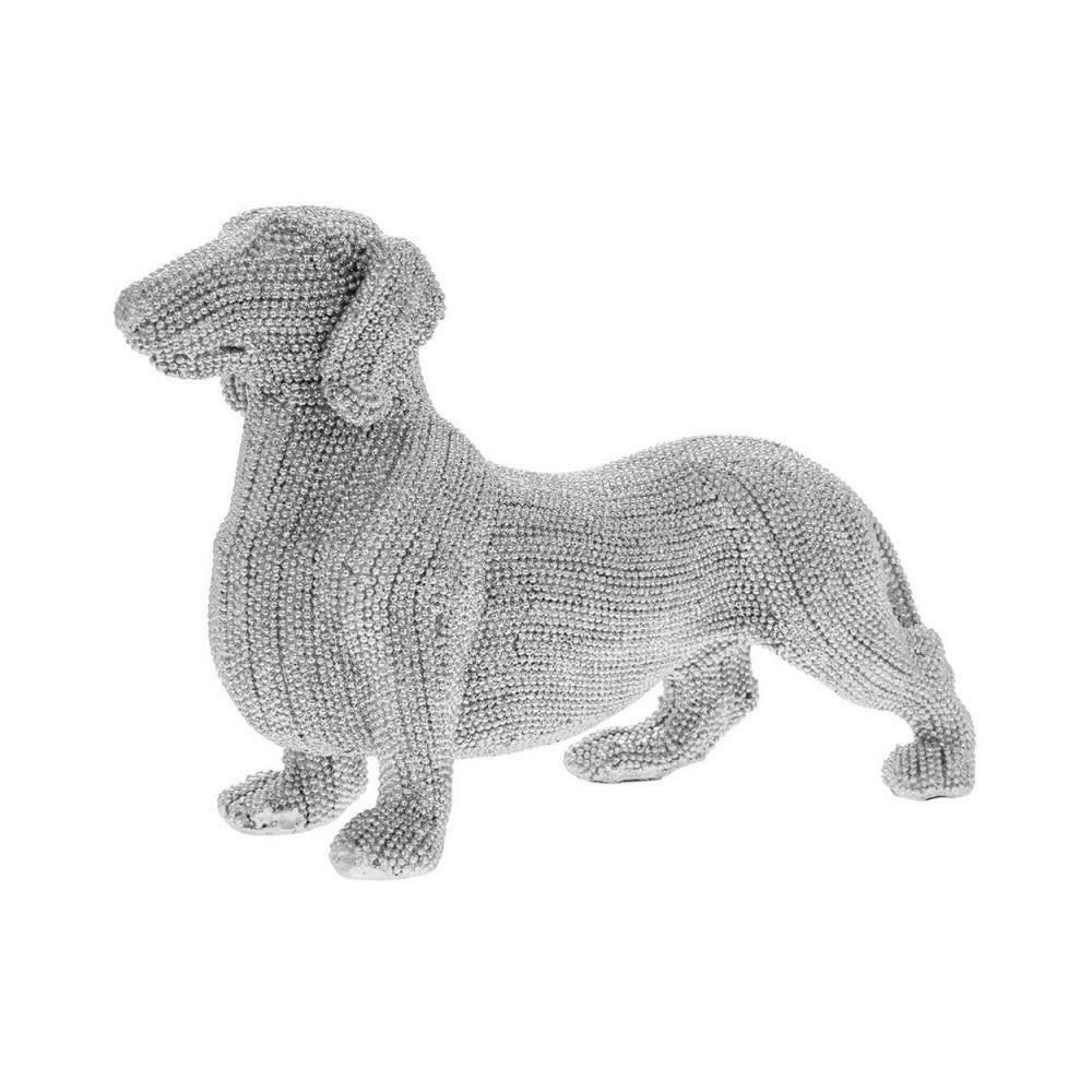 Silver Art Sparkly Glitter Dachshund Ornament Elegant Dog Figurine