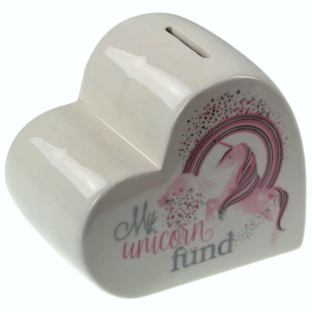 Unicorn White Pink Girls Ceramic Money Box Coin Cash Heart Piggy Bank Gift 