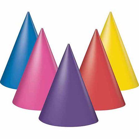 8 Cone Party Hats - Mixed Plain Colours