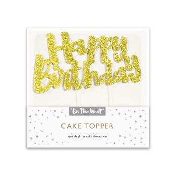 Happy Birthday Glitter Cake Topper - Gold