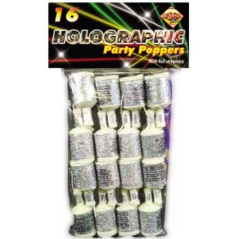 Silver Holographic Party Poppers - 16 - COLLECTION ONLY