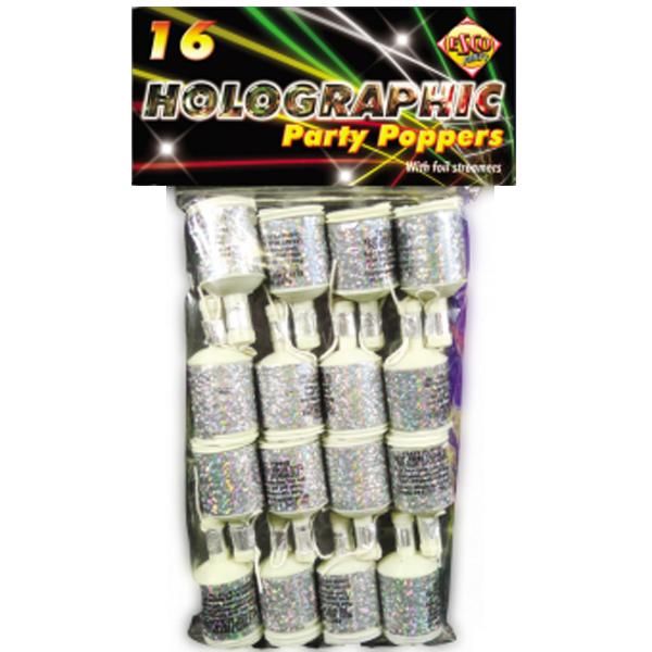 Silver Holographic Party Poppers - 16