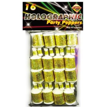 Gold Holographic Party Poppers - 16 - COLLECTION ONLY