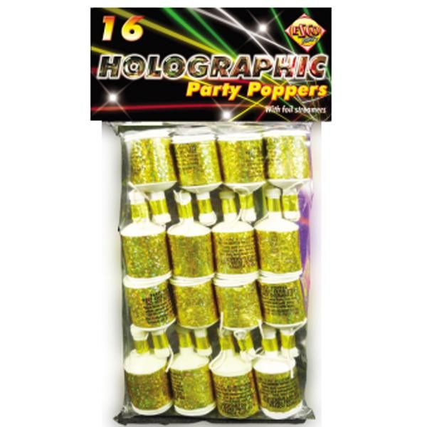 Gold Holographic Party Poppers - 16