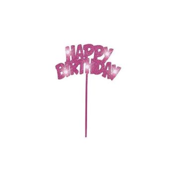Flashing Happy Birthday Cake Topper - Pink