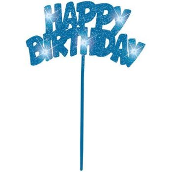 Flashing Happy Birthday Cake Topper - Blue