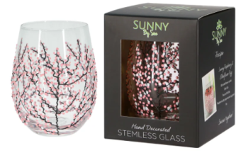 Sunny Hand Decorated Stemless Glass Pink