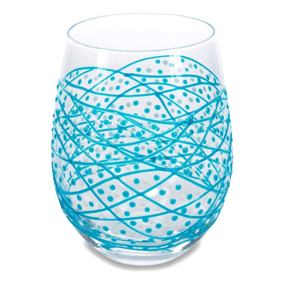 Sunny Hand Decorated Stemless Glass Turquoise
