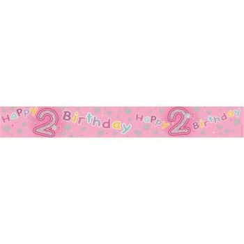 2 Birthday Party Banner Holographic Pink