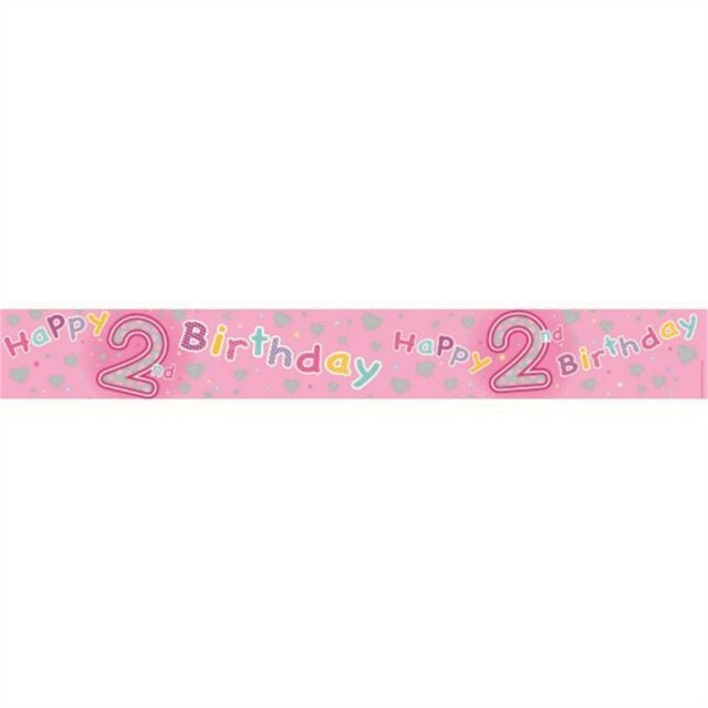 Holographic 2 Birthday Party Banner pink