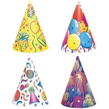8 Cone Party Hats - Mixed Designs 