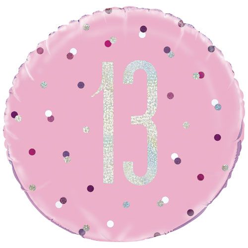 13th Foil Balloon Pink