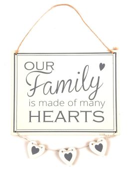 Our Family is Made of Many Hearts Hanging Plaque WHITE