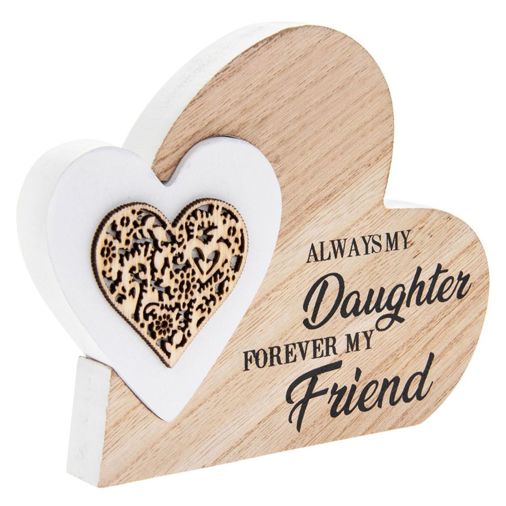 Double Heart Laser Cut Wooden Mini Plaque - Daughter