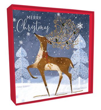 Hand Finished Happy Christmas Boxed Cards (5) - Stag with Baubles