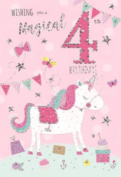  4th Birthday - Unicorn - Card