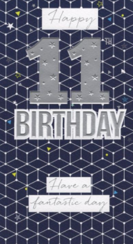   Happy 11th Birthday - Blue - Card