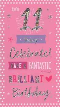   Happy 11th Birthday - Pink - Card