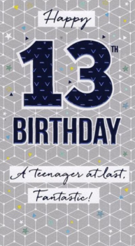  Happy 13th Birthday - Silver - Card