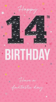  Happy 14th Birthday - Pink - Card