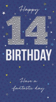  Happy 14th Birthday - Blue - Card