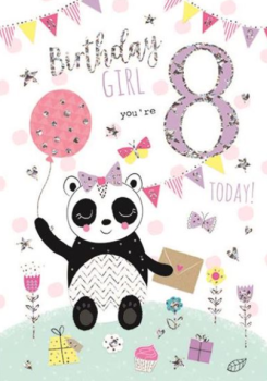  8 Today Birthday Girl - Panda - Card