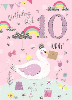 10 Today! Birthday Girl Swan - Card