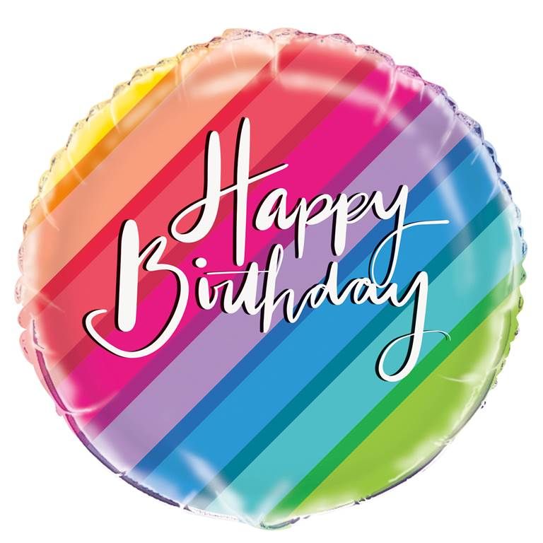 Happy Birthday Foil Balloon Rainbow Stripes