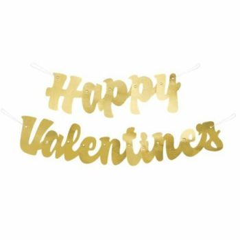 Happy Valentines Day Gold Banner Jointed Script Hanging Decoration 1.2m
