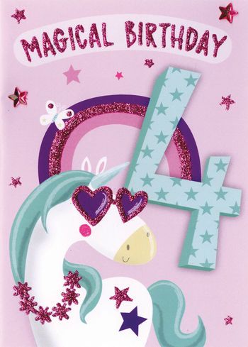  4 Magical Birthday Unicorn - Card