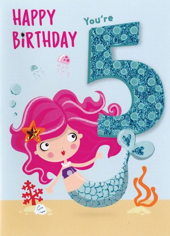  5 Happy Birthday Mermaid - Card