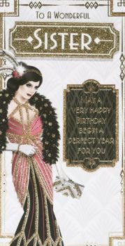 Art Deco Style Birthday Card - To A Wonderful Sister