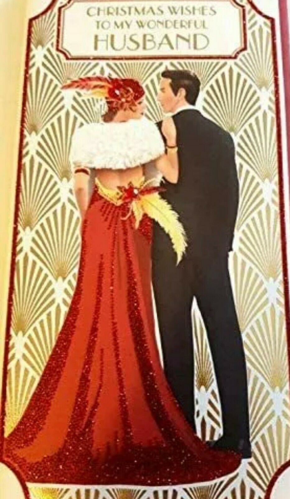 Art Deco Style Christmas Card - Christmas Wishes, To My Wonderful Husband