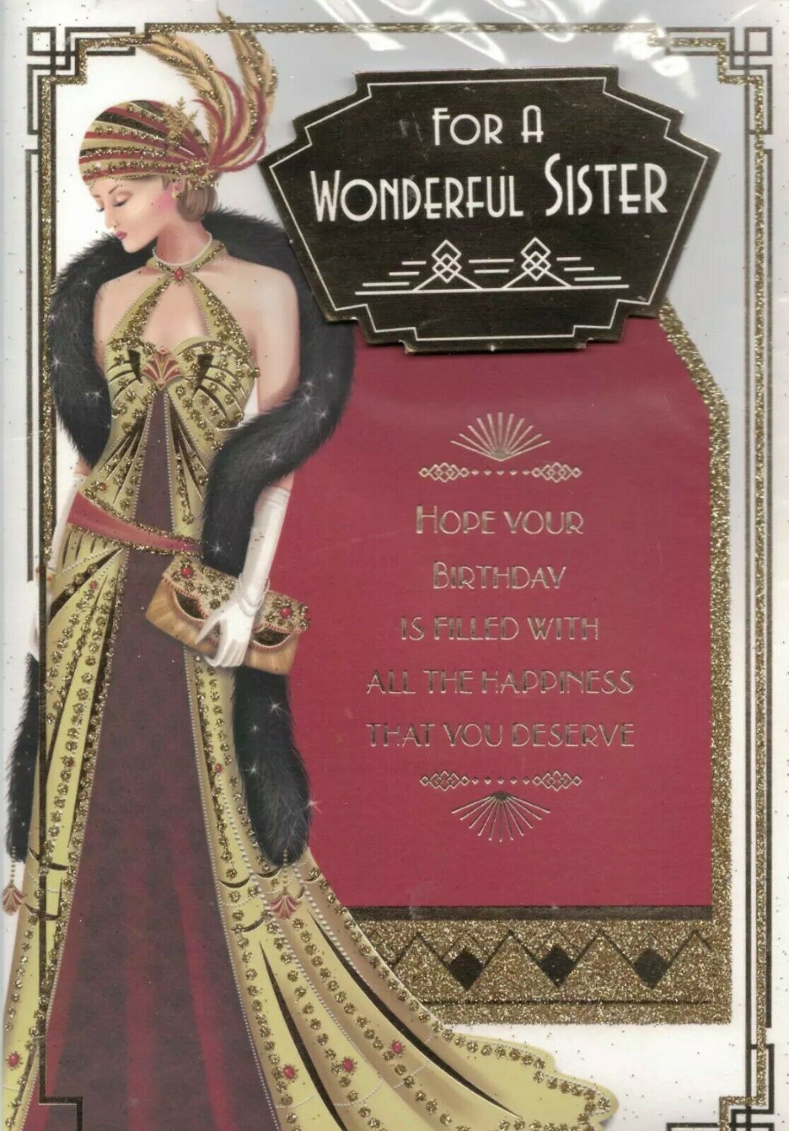 Art Deco Birthday Card - For A Wonderful Sister