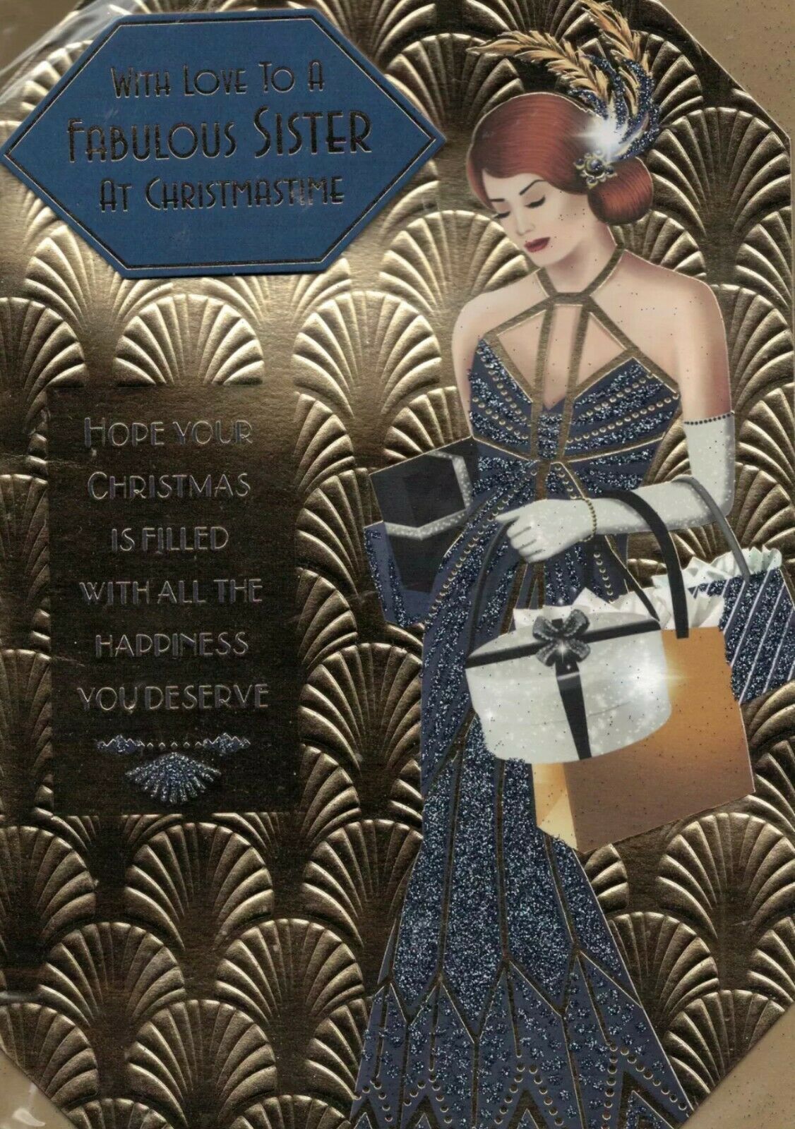 Art Deco Christmas Card - With Love To A Fabulous Sister At Christmastime