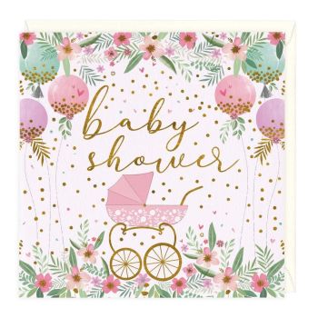 Balloons And Pram Baby Shower - Card