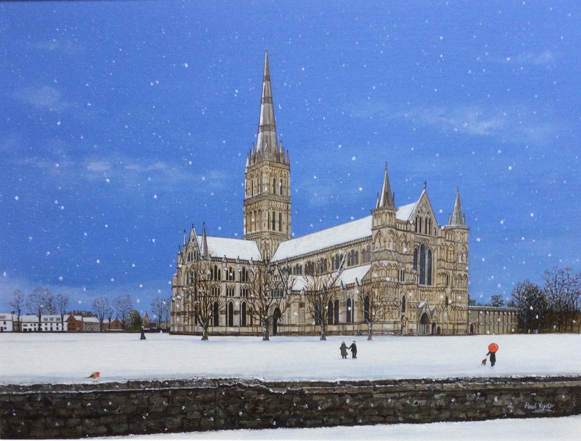 BD034 Salisbury cathedral in the snow 2