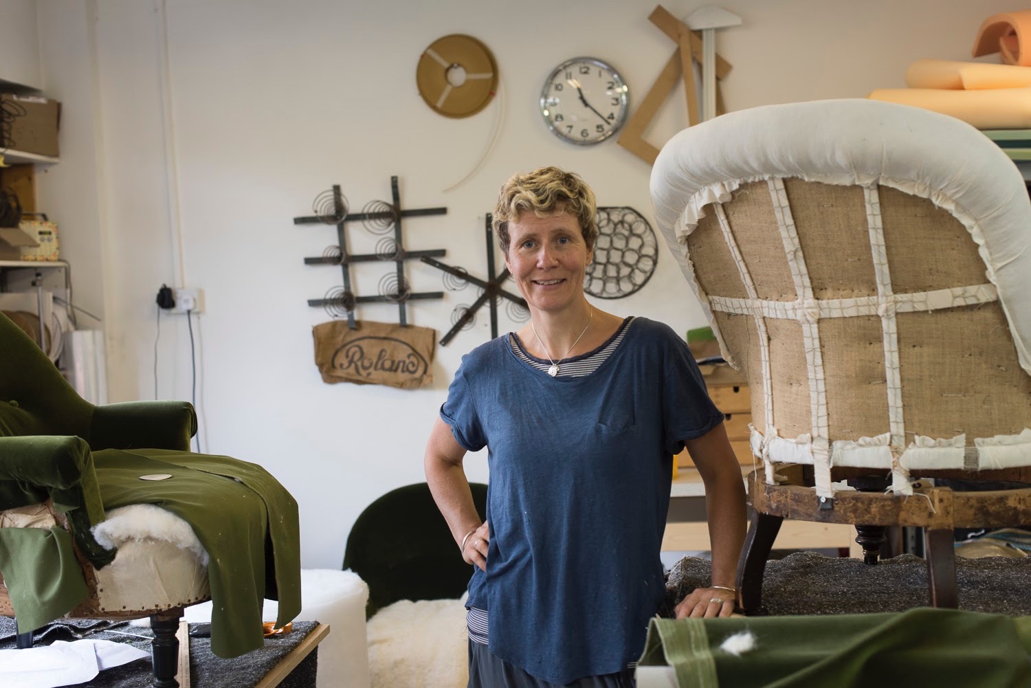 Nicki Tarr of Spring Upholstery Brighton in her upholstery studio at Phoenix Artspace